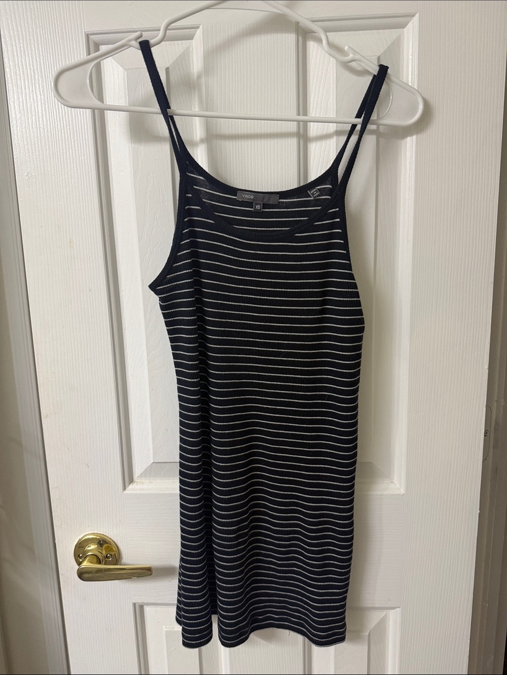 Vince Navy Blue and White Striped Mini Dress